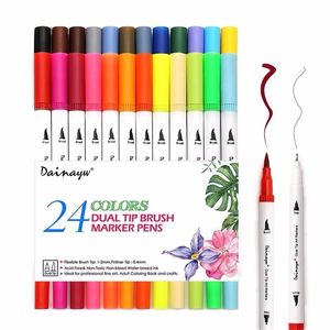 Wholesale water pen coloring book resale online - Dainayw Colors mm Fineliner Water based ink Dual Head Sketch Markers Brush Pen For Draw Coloring Books Design Art Supplies