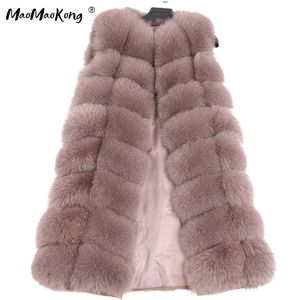Maomaokong 100% Fox Fur Vest Kvinnor Real Natural Hel Fox Fur Coat 90cm Long Winter Fur Jacka Waistcoat Plus Storlek 4XL 201212
