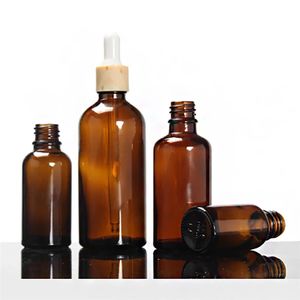 Amber Glass Bottles with Eye Droppers Empty Glasses Dropper Bottle Small Sample Bottle Imitation Bamboo Cover