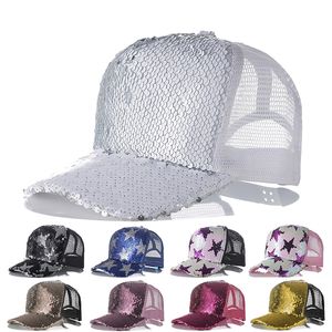 Paillette Trucker Hats 5 Panels Blank Sun Mesh Baseball Men Women Caps Adjustable Summer Sport Ball