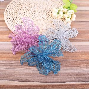 Decorações de Natal 5pc Glitter Flower Natal Tree Garnish Leaf Gold DIY Material Material Holida Home Home Garden Decor1