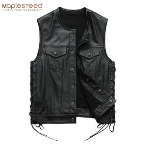 Men Leather Vest 100% Cowhide Motorcycle Vest Biker Leather Vests Moto Leather Waistcoat Asian Size M-5XL M435 201126