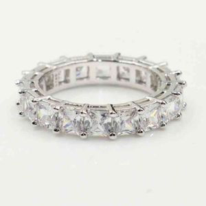 Selling Never Fade Sparkling Luxury Jewelry Sterling Silver Princess Cut White Topaz Cz Diamond Promise Wedding Bridal Ring