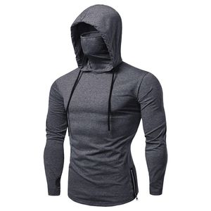 Autumn Winter man Hoodies Long Sleeves With mask Solid color Sweatshirts quality jogger texture Drawstring pullovers 220114