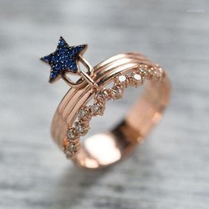 Wedding Rings USTAR Blue Star For Women Cubic Zirconia Rose Gold Color Finger Engagement Female Jewelry Accessories Gift