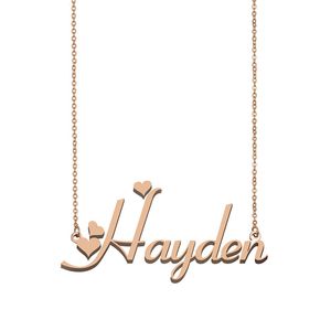 Collana con ciondolo con nome Hayden Personalizzata per donne, ragazze, bambini, migliori amiche, regali per la mamma, gioielli in acciaio inossidabile placcato oro 18 carati