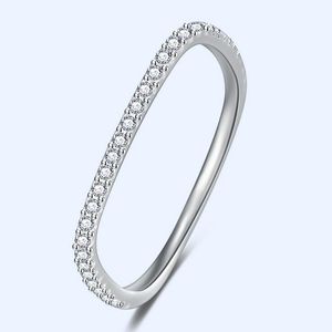 2021 New Arrival Simple Fine Jewelry Real 925 Sterling Silver Pave White Sapphire CZ Diamond Party Square Ring Women Wedding Band Ring Gift