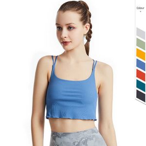 Tråd Dubbelskikt Yoga Outfits Tank Toppar Sport Underkläder Kvinnors Cross Vest Running Shock Proof Fitness Bra Gym Klädskjorta