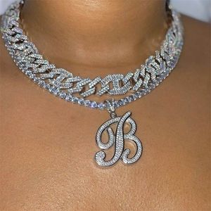 A-Z Cursive Letters Diy Name Pendant Necklace Iced Out Cubic Zirconia Women Mens Hiphop Fashion Charm Choker Jewelry 220218