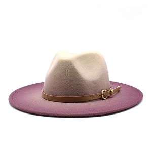 Felt Fedora Mössor Jazz Panama Cap Women Men Gradient Färg Bred Hatt Kvinna Man Formell Hat Mens Ladies Top Caps Vinter Mode Ny