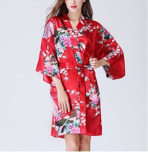 Wholesale bath robes resale online - RED FLORAL Women plain Silk Satin Robes Bridal Wedding Bridesmaid Bride Gown bath robe