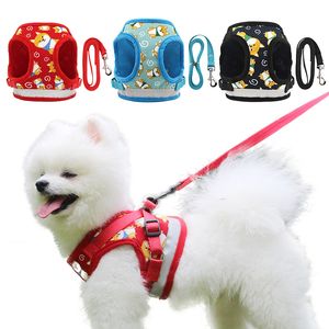 Pet Dog Harness with Leashes Adjustable Vest Walking Supplies Soft Breathable Cute Puppy Pattern for Small Medidum Large Dogs