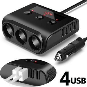 12V 24V Car Charger Cigarette Lighter Socket Splitter Adapter 100W Car Charge with ON/OFF 4 USB Ports TR12