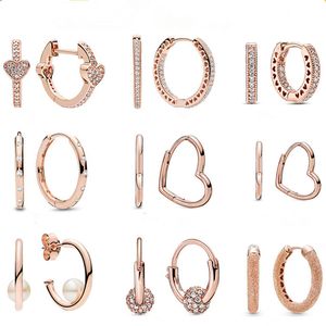 925 Sterling Srebrne kolczyki dla kobiet róża Rose Full Diamond Gold Heart Pearl Ear Hook moda DIY FIT Pandora Style Style Kolczyki Luksusowe biżuterię Panie
