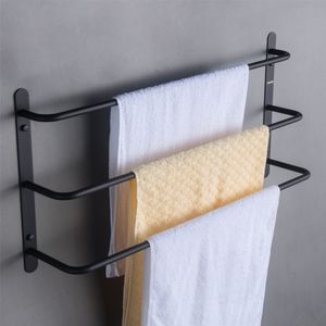 SUS304 Stainless Steel Matte Black Bathroom Accessories Set Stagger Layers Towel Bar Three Bars Towel Rack 17.72 inches Bars KJWY003HEI-45CM