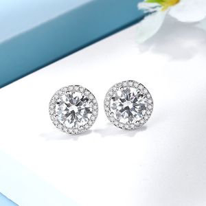 S925 Sterling Silber Stud Ohrringe Modedesigner Big Round Diamond Ohrringe für Frauen leuchten Kristall Hochzeit Schmuck