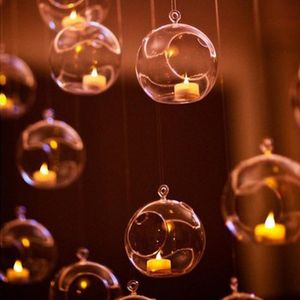 Venda quente 60mm Hanging Tealight Titular Globos de vidro Terrarium Casamento Candle Candlestick Vaso Home Hotel Bar Decoração