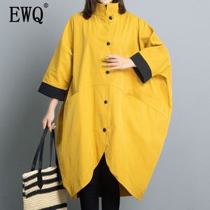 EWQ New Spring Stand Collar Batwing Mangas Único Contraste de Breasted Cores Big Size Jacket Feminino Windbreaker WK51207XL 201102