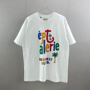 22SS Summer USA 패션 화려한 글자 인쇄 T 셔츠 남자 여자 코코넛 나무 티 스트리트 캐주얼 면화 Tshirt