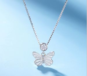 Small fresh butterfly necklace s925 sterling silver simple fashion insect design new clavicle chain female accessories Q0531