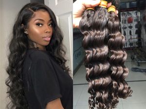 Dostawa fabryczna bezpośrednio Hurtownie Glamorous Virgin Brazylijski Deep Body Wave Human Hair 3piece Wiązki Z Zamknięciem