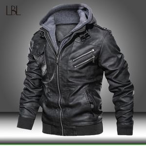 Männer Faux Lederjacke Motorradjacke Herren Windjacke mit Kapuze PU-Jacken Männliche Outwear Warme Biker Plus Samt Retro Mäntel 201114