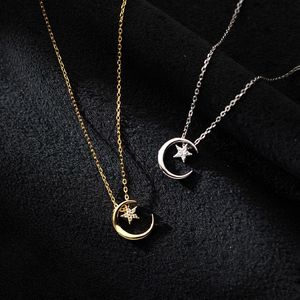 s925 Silver Forest Series Star And Moon Sweet Necklace Female Small Fresh Korean Style Simple Temperament Clavicle Chain Q0531