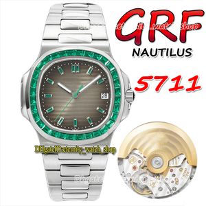 2022 GRF 5711 324SC A324 Relógio Masculino Automático Emerald Iced Out T Diamond incrustado Bezel Textura Cinza Dial Stick Marcadores Pulseira SS Steel Super Versão Relógios Eternity