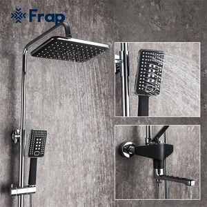 Frap Bathroom Black Rain Head Wall Mounted Bathtub Tap Faucet Shower Set Mixer F2457 LJ201212
