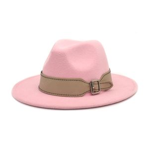 Novas mulheres cinto fedoras chapéu chapéu de lã feltro largo borda jazz chapéu vintage panamá khaki cowboy chapéu homens dropshipping