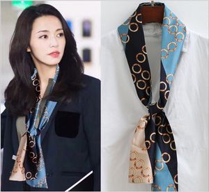 Superb Fashion Women Natural-silk Cravat Scarf stripThin&narrow square double-sided small scarves 145*15 women spring&autumn accessories
