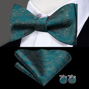 Bow Ties LH-2024 Hi-Tie Classic Butterfly Self Tie Green For Men Pocket Square Cufflinks Set Set Fashion Silk Bowtie Set1262h