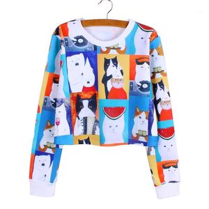 Women's Hoodies & Sweatshirts Wholesale- Harajuku Cartoon Print Women Crop Full Sleeve Casual Lady Autumn Pullover Fashion Girl Clothes Low