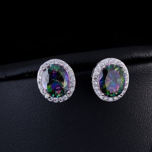 Vintage Multicolor Ovale 13mm AAA Cubic Zirconia Designer Orecchini Stud Designer Gioielli in rame Bianco Nero Rosso Giallo Argento Pietra preziosa Orecchino Per regalo donna