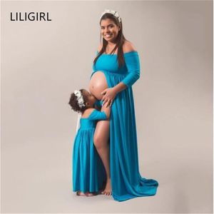 Mãe de manga longa filha vestidos fotografia grávida maternidade mulheres vestido menina mamãe e mim família combinando roupas outfit lj201111