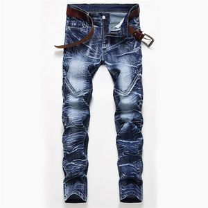 Kar Yıkanmış Patchwork erkek Düz Elastik Kot Artı Boyutu Vintage Yama Ince Denim Uzun Beyaz Pamuk Erkekler Jean Pantolon 220115