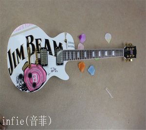 2022 Jim Beam Modell med Rosa Rose Blomma Dekal på Body Top White Color OEM Standard Elektrisk gitarr