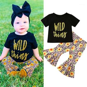 Bebek Yaz Giyim Toddler Bebek Kız Giysileri Set Kısa Kollu T Gömlek Üst + Ayçiçeği Çan-Alt Pantolon 2 adet Kıyafet Set1