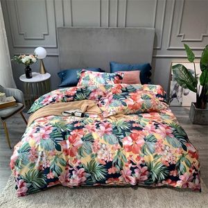 Svetanya verde deixa flores cor-de-rosa nórdico conjunto de cama de algodão egípcio set rainha king size bedlinens montado folha de edredão conjunto 201210