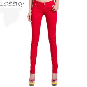 Jesień Elastyczne Kobiety Ołówek Dżinsy Spodnie Cukierki Kolorowe Mid Waist Zipper Slim Fit Skinny Kobieta Jean Moda Pełna Długość Pant Lj201012