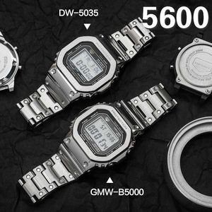 DW5600 Zestaw Metalowy Zegarek Zegarek Pasek 316L Ze Stali Nierdzewnej Watchband Case dla GW-5000 5035 GW-M5610 5600 Pas Zegarek + Bezel LJ201118