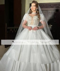 Splendido abito da sposa in pizzo con collo alto, abito da ballo, perline di pizzo mediorientale, abiti da festa da sposa arabi sauditi, Vestido De Noiva Princesa