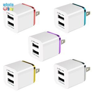 100 sztuk / partia Kolorowe 2a + 1A US Plug AC Zasilacz Home Trave Wall 2 Port Dual USB Ładowarka do Samsung HTC