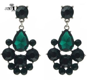 Pendientes colgantes de araña YaYi, joyería de cristal verde con diamantes de imitación, pendientes de cristal a la moda para mujer, pendientes de gemas de Color plateado antiguo, regalo 11931