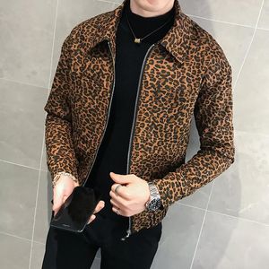 2021 Autunno Nuovi Uomini Giacca e Cappotto Leopardati Giacca in Pelle da Uomo Stilista con Cerniera Pilota Abbigliamento da Club da Uomo