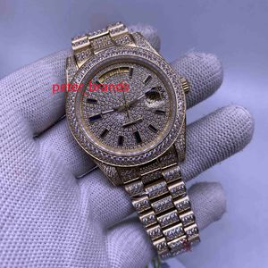 Full iced watch yellow gold case automatic 41mm size diamond band diamond face fashion shiny diamonds watches men Wristwatch