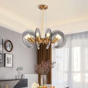 Modernt glas ljuskrona ljus vardagsrum rund hängande lampa hem inomhus belysning lyx guld cristal glans