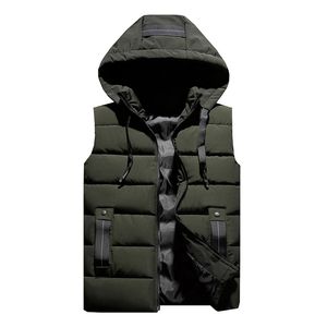 Gilet rimovibile con cappuccio Uomo Moda invernale Addensare Caldo cotone imbottito Tinta unita Tasche grandi gilet 4XL 5XL Colore verde militare 201119