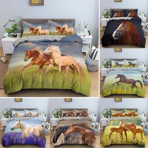 Horse Bedding Sets Single Double Queen King Size Quilt Duvet Cover Set with Pillowcase 2/3 PCS Bedclothes 220222