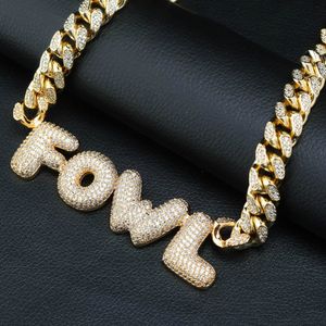 WHOSALE A-Z NOVO 0-9 Hip Hop Colares de nome personalizado Letters inicial Pingente com Chain Link Chain Bijoux Colares Bling Iced Out